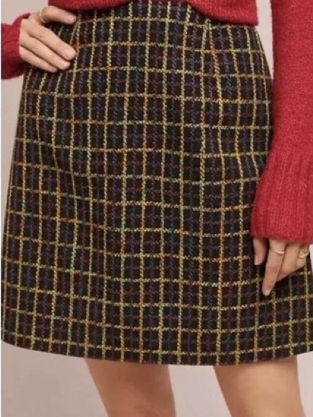 Hutch Anthropologie Windowpane Plaid Textured Mini Skirt Size L